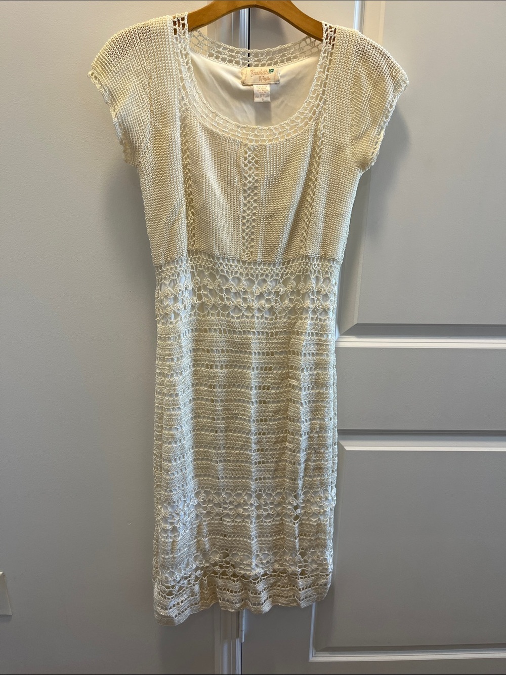 Crochet Knit Midi Dress in Cream - Lightweight Cap Sleeve